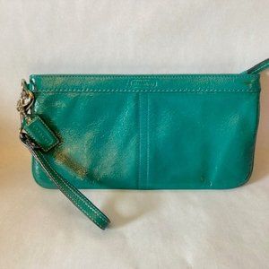 COACH - Patent Leather Teal Clutch w/ Wristlet 10.5" x 5.5"